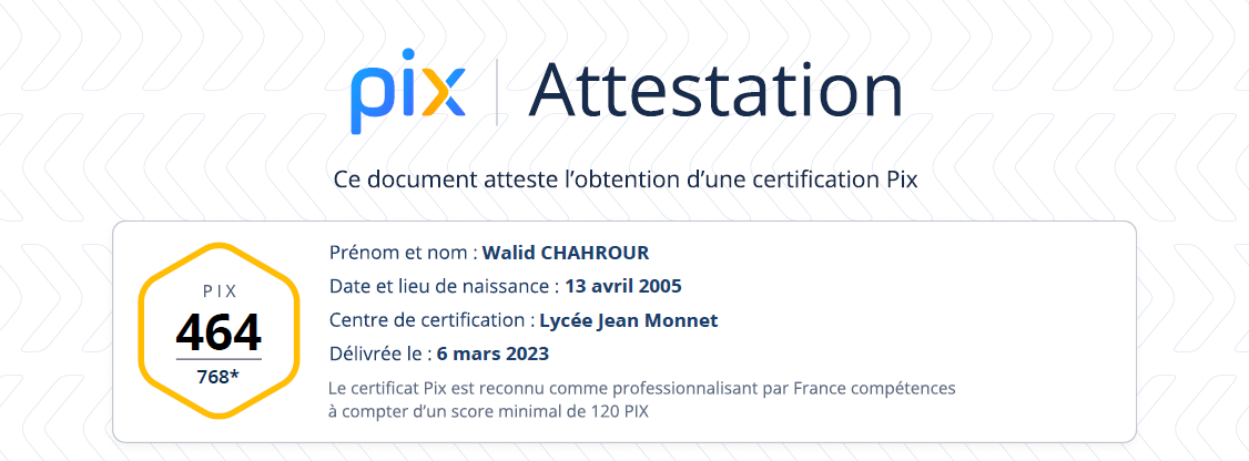 Certification PIX
